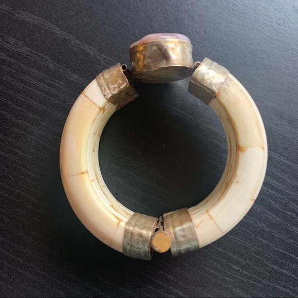 Vintage natural stone & Buffalo bone copper bangle - Picture 8 of 8